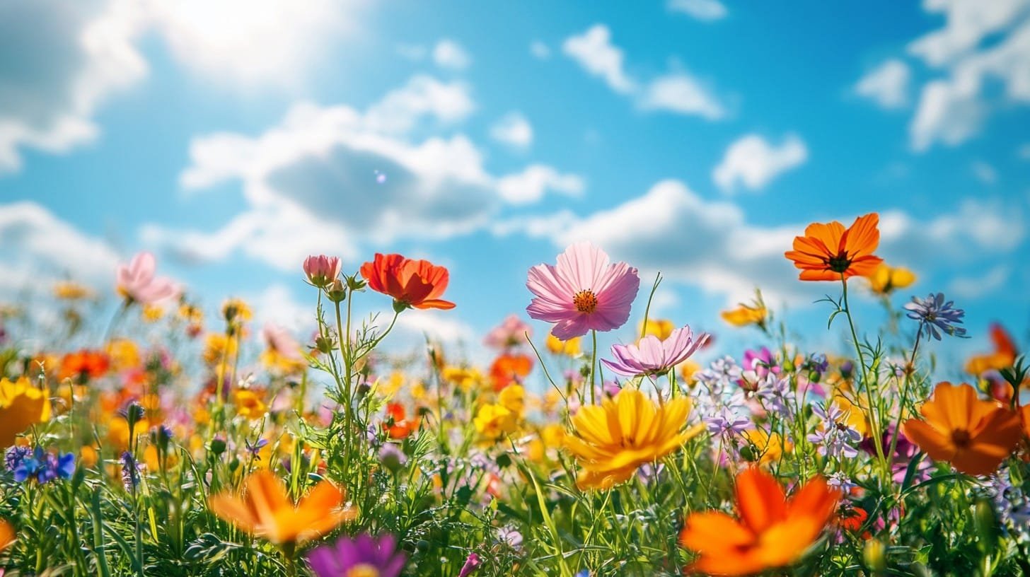 Vibrant flower field representing calm and natural anxiety relief